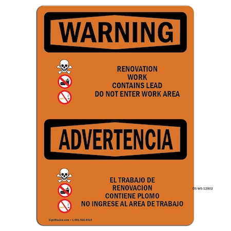 Signmission Safety Sign, OSHA WARNING, 3.5" Height, Renovation Work Contains Lead, Landscape, D-35-L-12802 OS-WS-D-35-L-12802